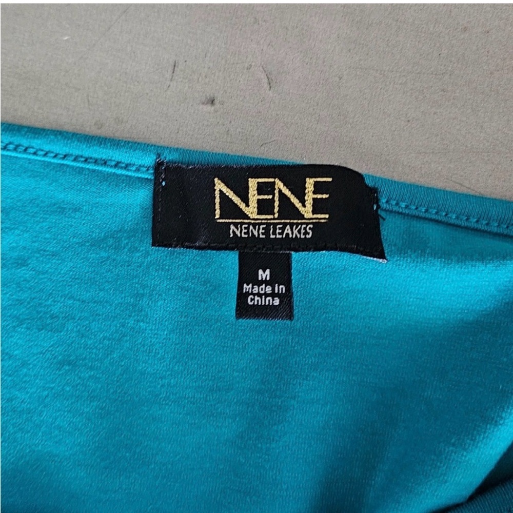 NENE by NeNe Leakes Teal Asymmetrical Cold Shoulder Poncho Tunic Top Size M - Picture 4 of 6